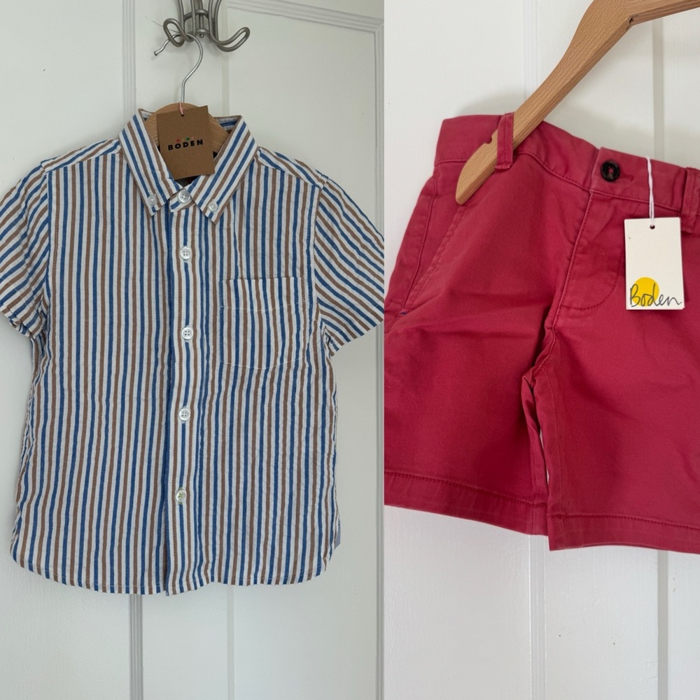 Mini Boden Seersucker Shirt and Chino Shorts Set size 3-4T